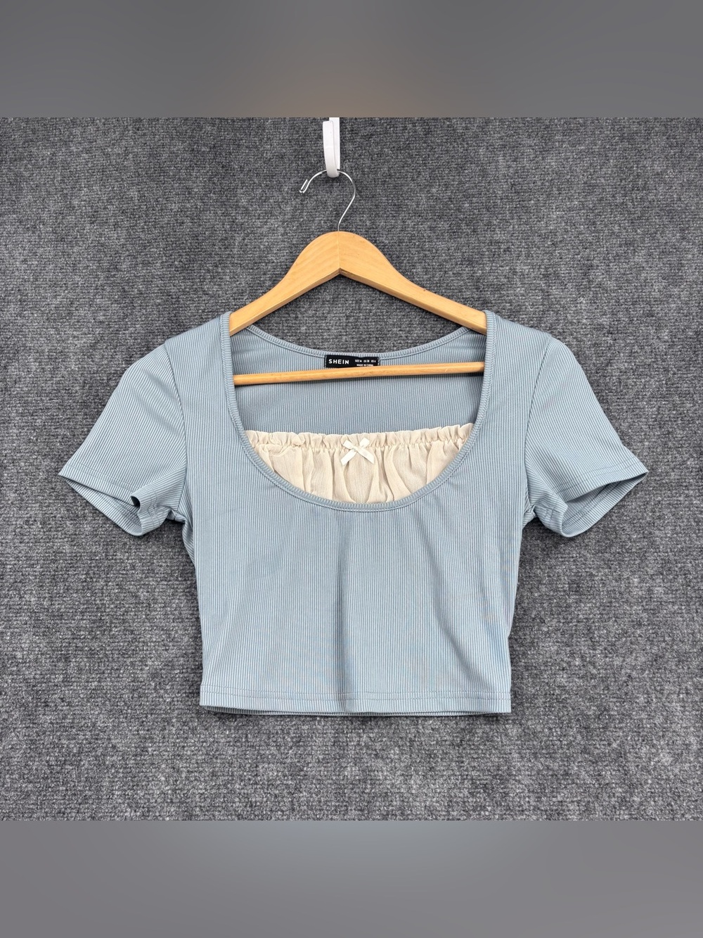 Light Blue Lace Bust Coquette Milkmaid Ribbed  Crop Top Women’s M